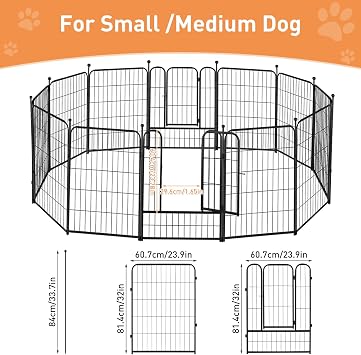 Dog Playpen 32 Inch Ideal Dog Fence for Small and Medium Dogs Indoor & Outdoor Bliss, Perfect Dog Pen for Camping, Yard, RV, Garden Fence, Black (Black, 32in, 12)