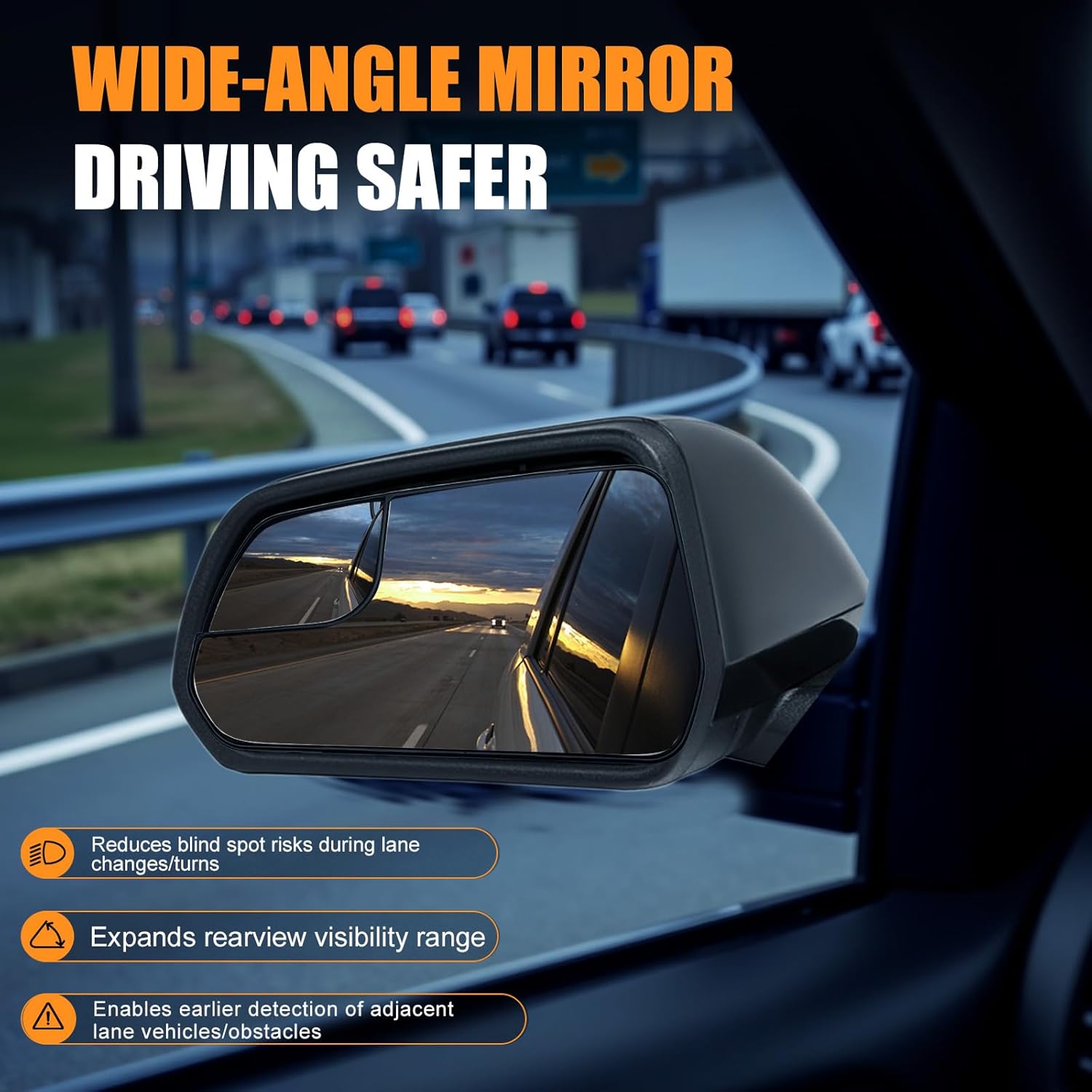 Driver Side Heated Mirror Glass Replacement for Ford Mustang 2015-2020 - Heated Left Mirrors With Backing Plate