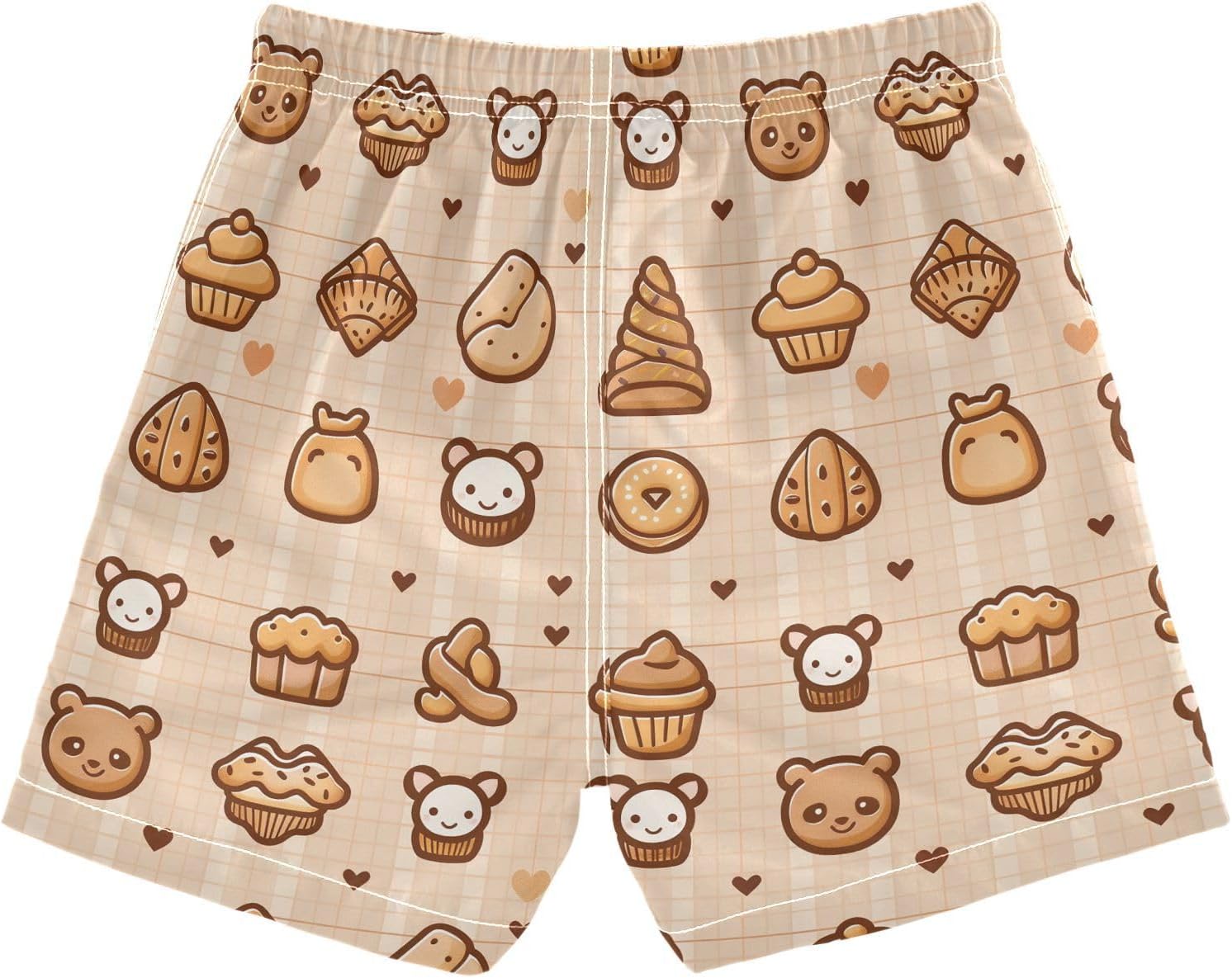 visesunny Cute Striped Cookies Boys Swim Trunks Quick Dry Drawsting Boy's Beach Shorts Boy Bathing Suit with Pockets