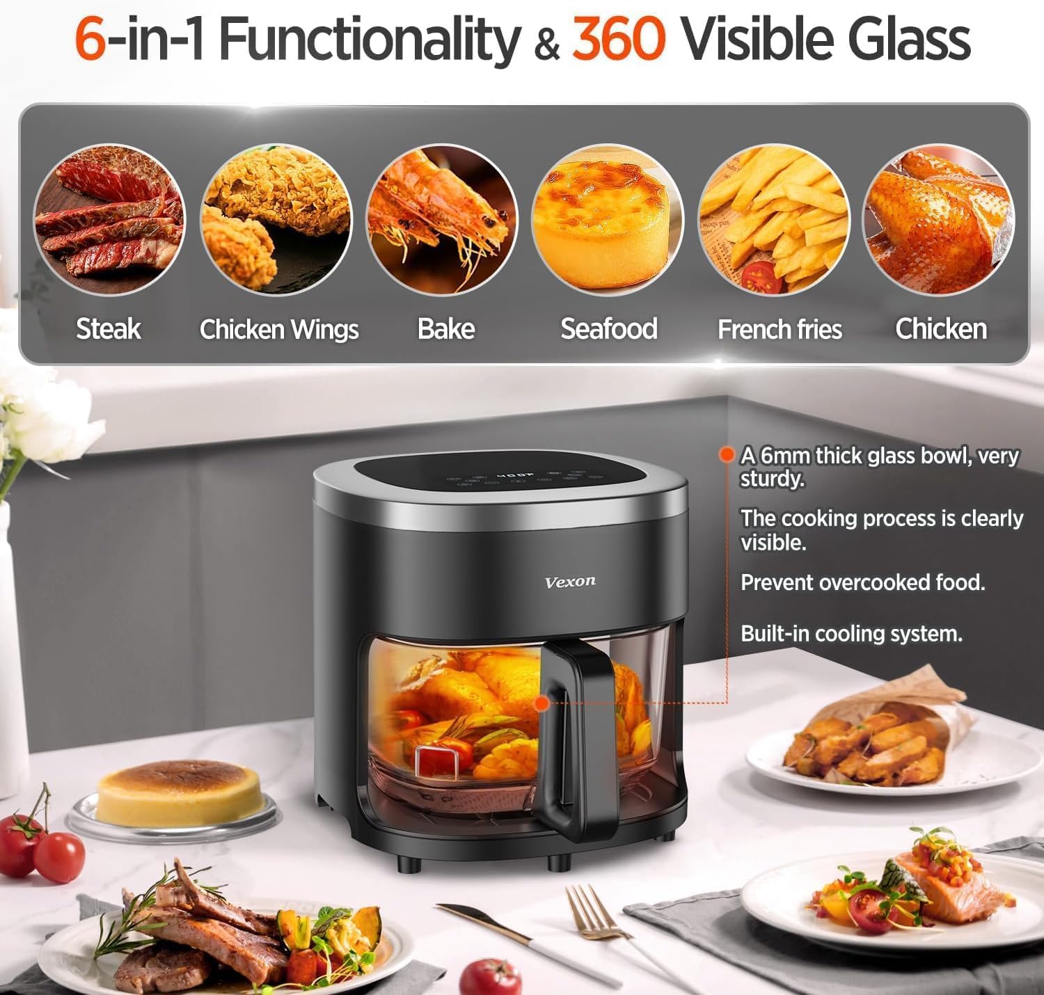 Glass Air Fryer,4.5QT Air Fryer with Viewing Glass Pot, Air Fry, Roast, Reheat, Dehydrate, Air Crisp Technology,Nonstick & Dishwasher Safe Basket,97% Less Oil,Features Digital Timer 71Ld3ScEdCL. AC SL1500