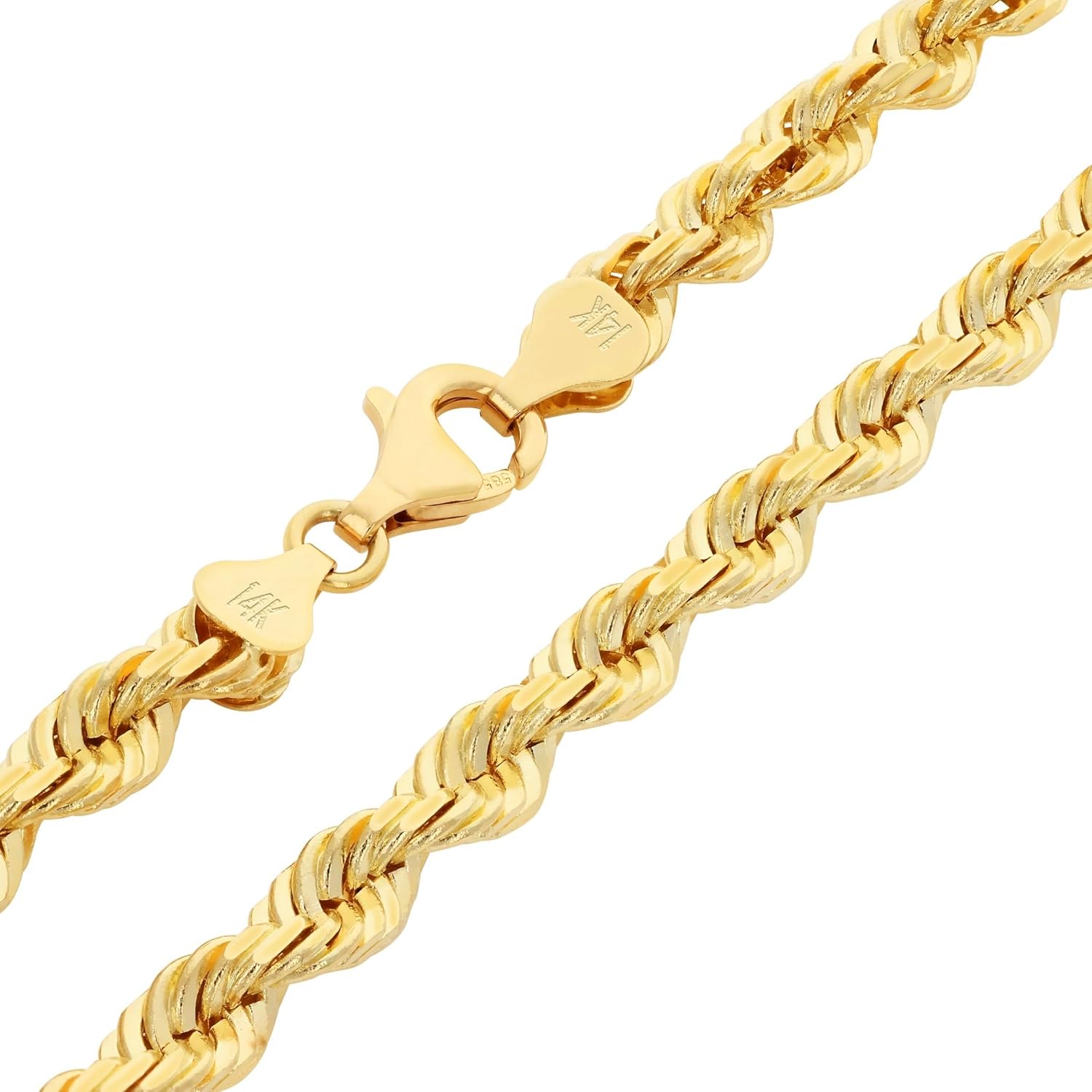 Nuragold 14k Real Yellow Gold 6mm Solid Rope Chain Diamond Cut Necklace (18"-30") Italian Jewelry for Men