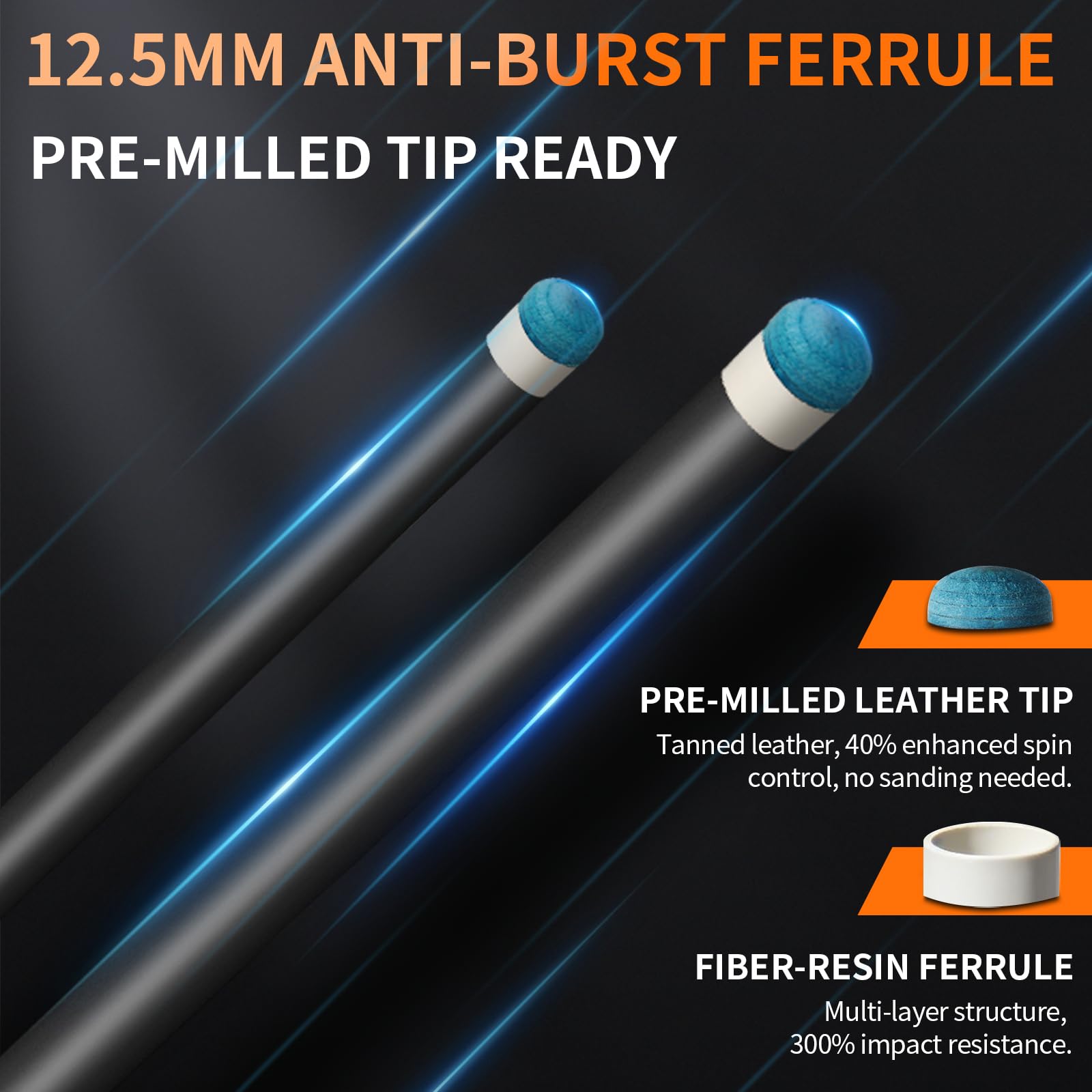 Kmise Carbon Fiber Pool Cue Stick 58", Billiard Cue Sticks 21-23oz, Low Deflection Pool Cue with 12.5mm Tip, Professional Billiard Carbon Fiber Pool Sticks for Adults - 5