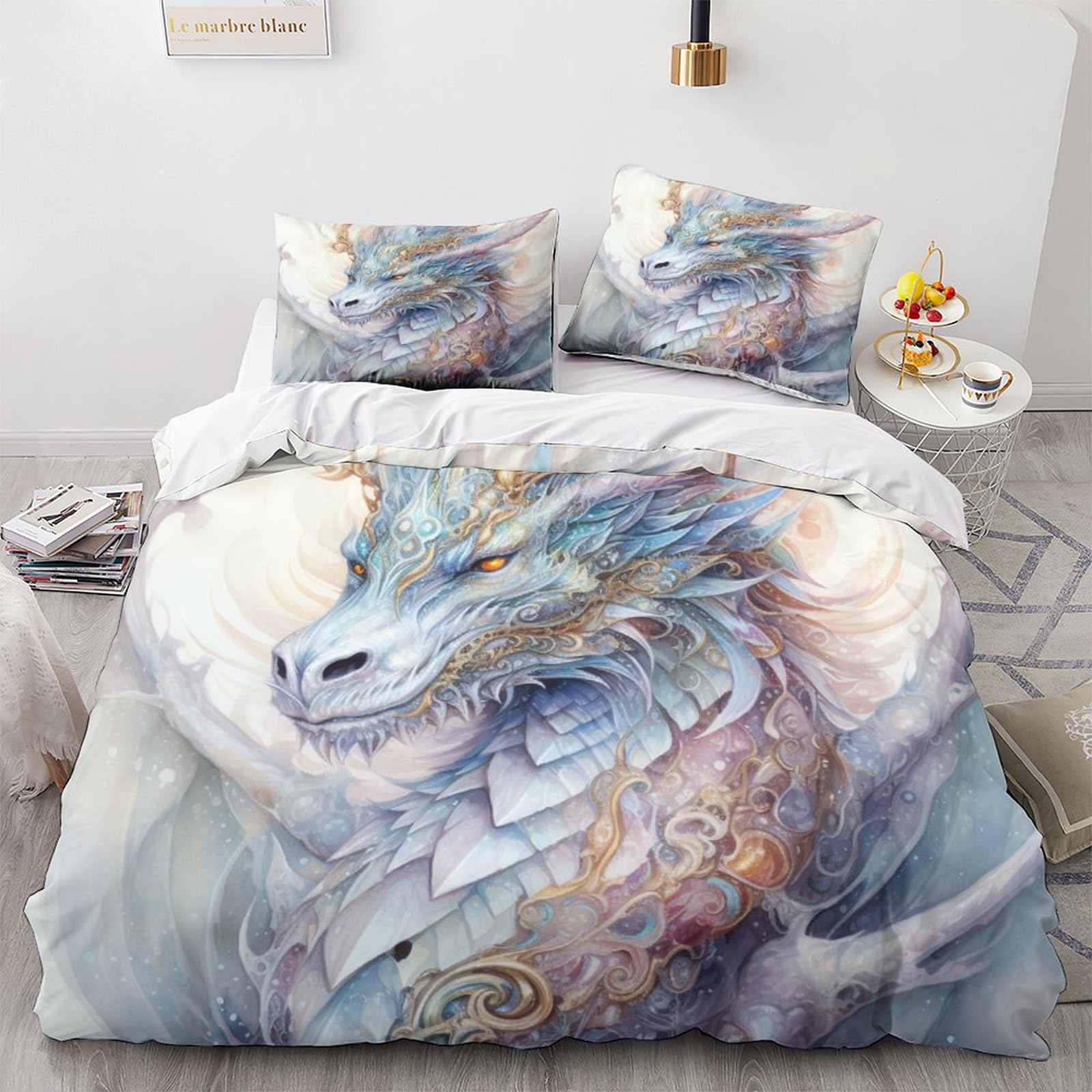 Geeyou Dragon-2 Dragon Lovingly Duvet Cover Set Hidden Zipper Dragon King Quilt Cover Set With Pillowcases Bedding Set Soft Microfiber Comforter Cover Various Sizes For Kids Adults Double（200X200cm）