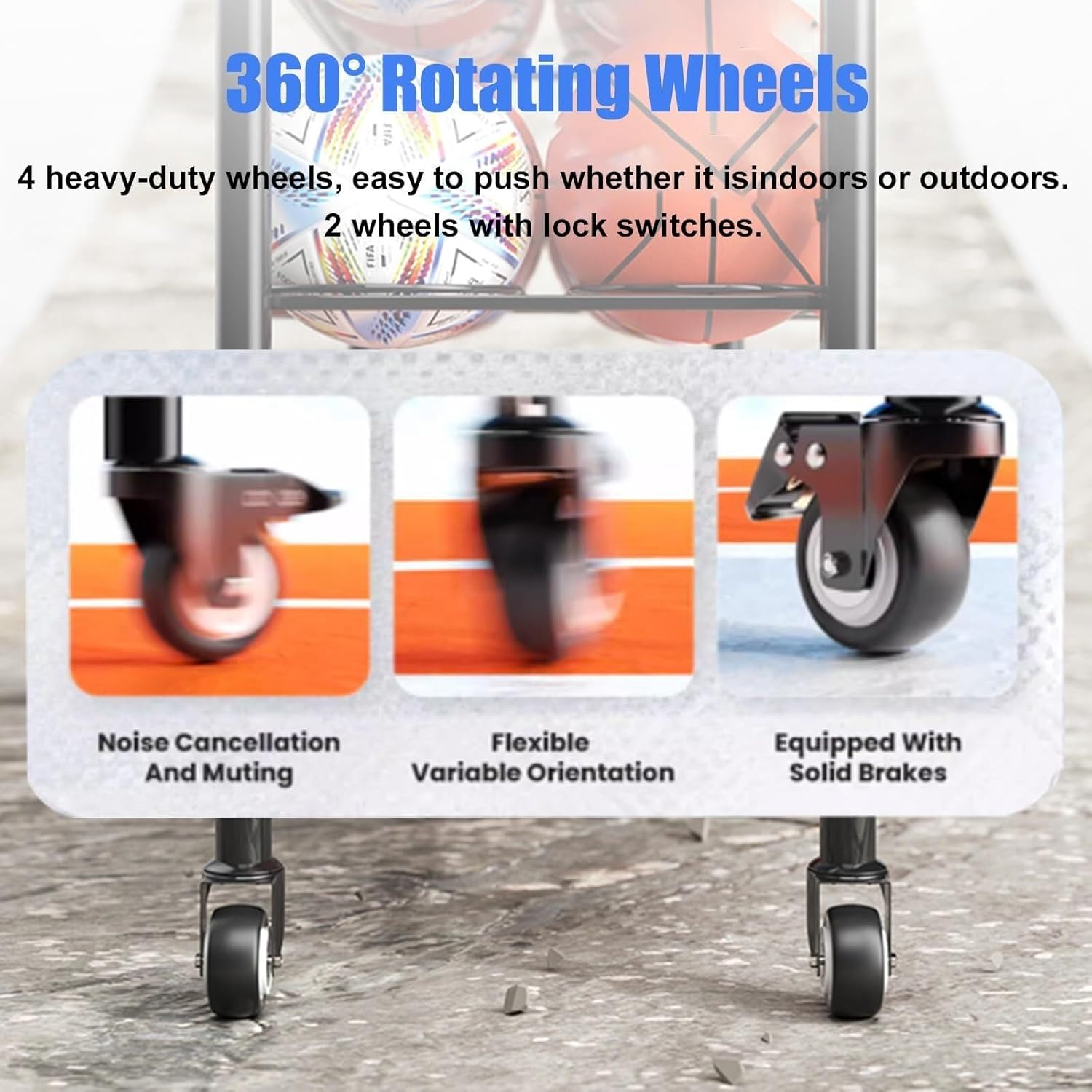 4-Tier Rolling Sports Ball Storage Rack with Lockable Wheels, Metal Organizer Cart for Basketball Soccer Gym Garage (Black)