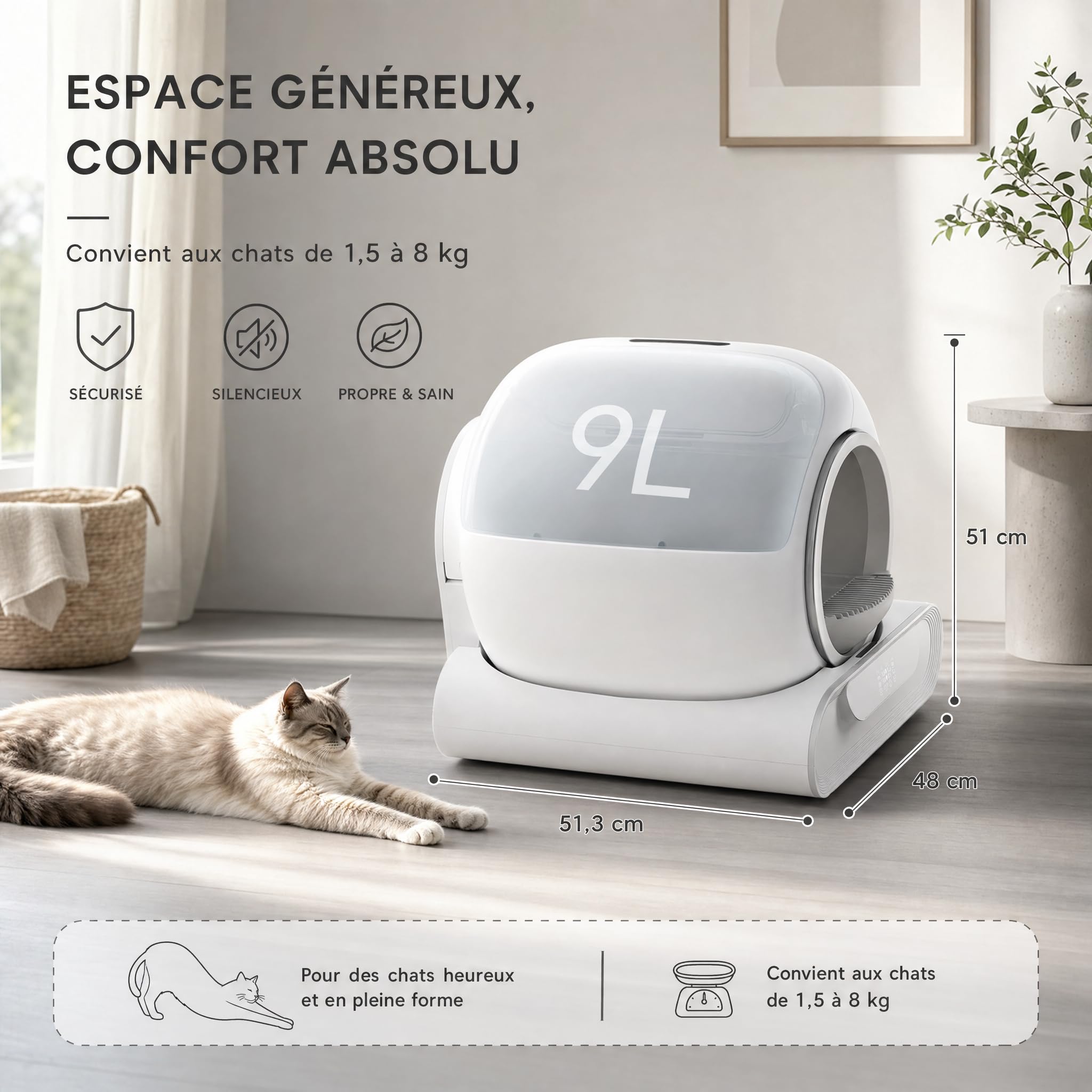Litiere pour Chat Litiere Automatique 74L XXL, Bac à Litière Intelligent avec APP, Détecteur Infrarouge, Capteurs de Poids, Grande Capacité et Design Fermé