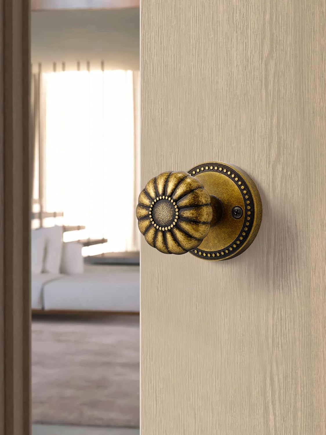 Antique Brass Door Knob Passage Door Knobs Interior Door Knob for Hall and Closet,Zinc Alloy 1 Pack