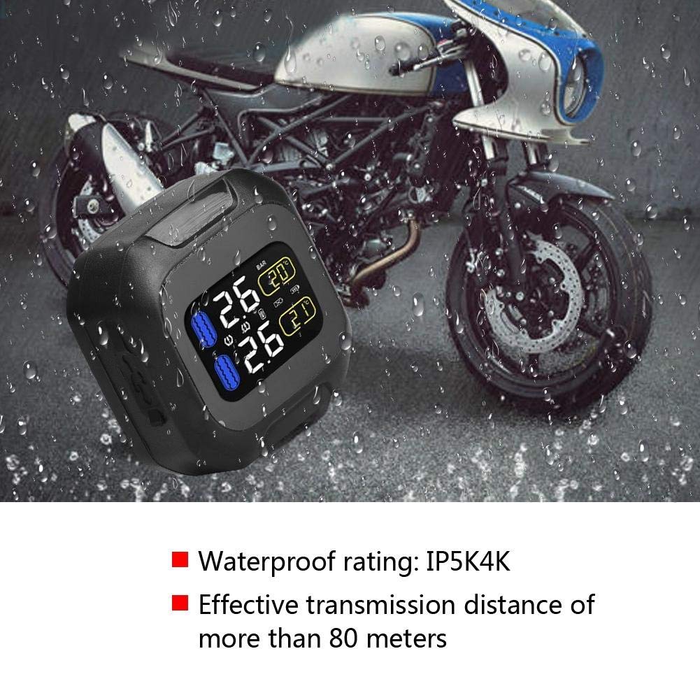 Bediffer Uniwersalny bezprzewodowy system monitorowania ciśnienia w oponach z 2 czujnikami zewnętrznymi do motocykla, kół i akcesoriów