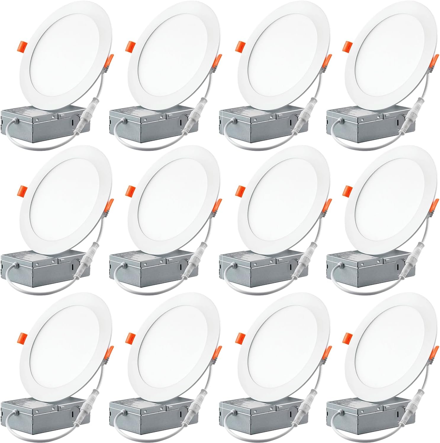 12 Pack Recessed Lighting 6 Inch LED Ceiling Lights with Junction Box, 6000K Canless Recessed LED Can Lights, 12W 110W Eqv, 1050LM High Brightness LED Lights