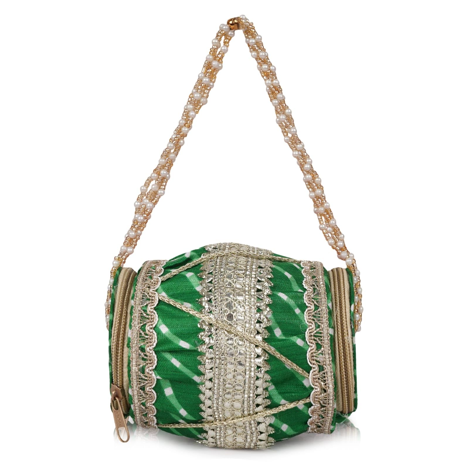 Women's Traditional Potli Bag with Pearl Handle, Embroidered Ethnic Potli Purse for Wedding, Bridal, Party, Festive, Mehendi, Haldi, Sangeet, Wedding Return Gift & Ethnic Clutch Bag (Green)-image-40