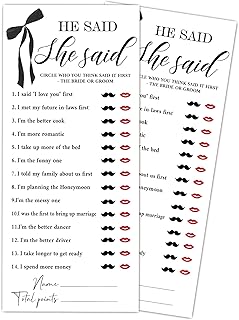 Black Bow Wedding Shower Games, He Said She Said Wedding Games for 25 Guests, Engagement Bridal Shower Party Cards, Engagement & Bridal Party Supplies-4x9 Inch-A30