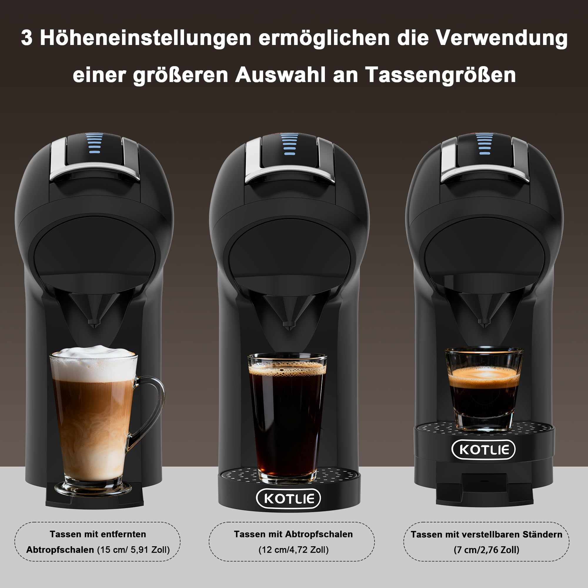 KOTLIE 308B Kapselkaffeemaschine, für NES/DG/MIO/Pulver & ESE(44mm),Schwarz | Kompatibel mit NES Original/DG*/Mio* Kapseln, Pulver & ESE(44mm). 3 Temperaturen, 7 Wassermengen.