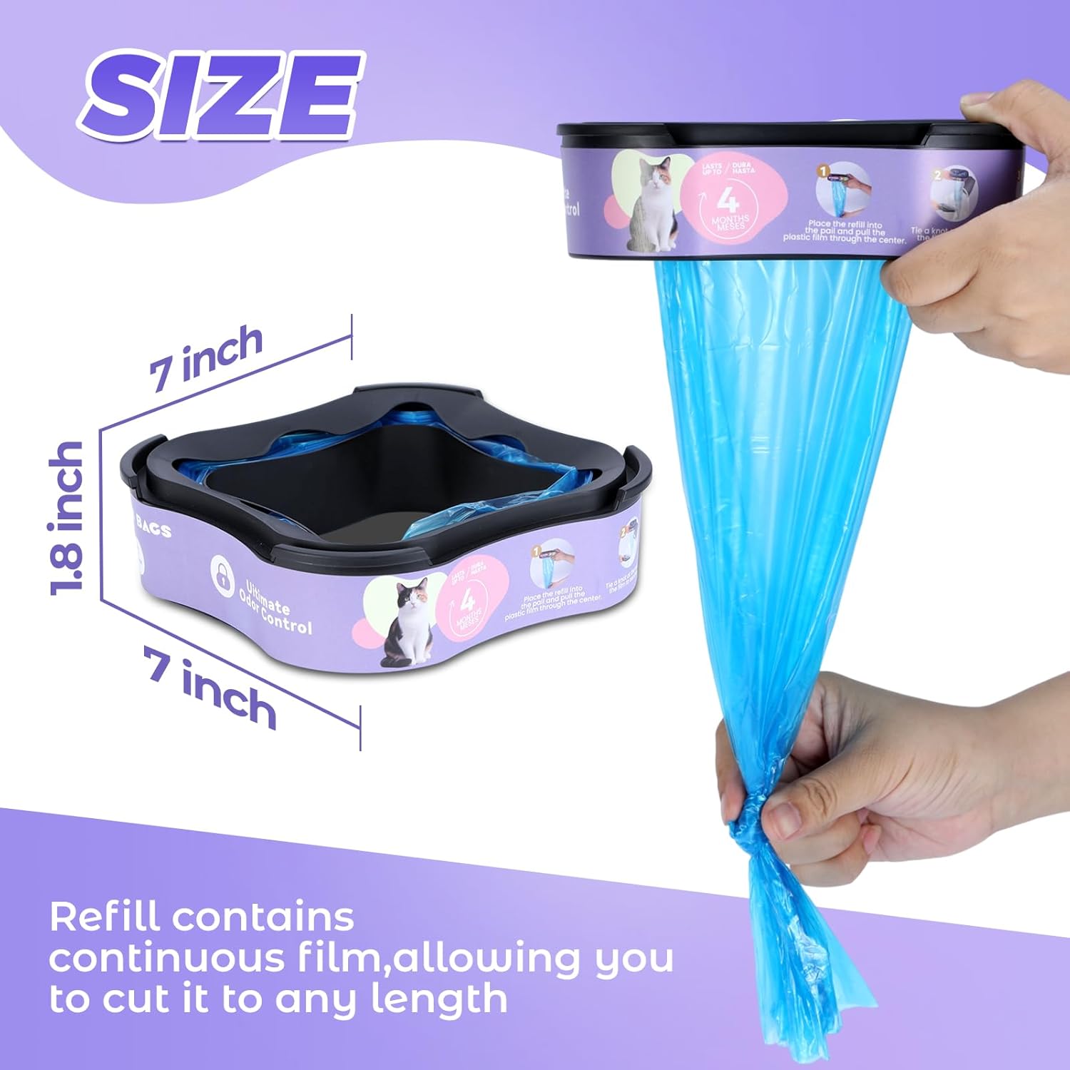 Premium Cat Litter Refill Bags, 28 ft × 8-Pack — Fits Most Genie-Style Cat Litter Disposal Systems (Standard, Plus, XL) — Up to 8 Months for Single-Homes