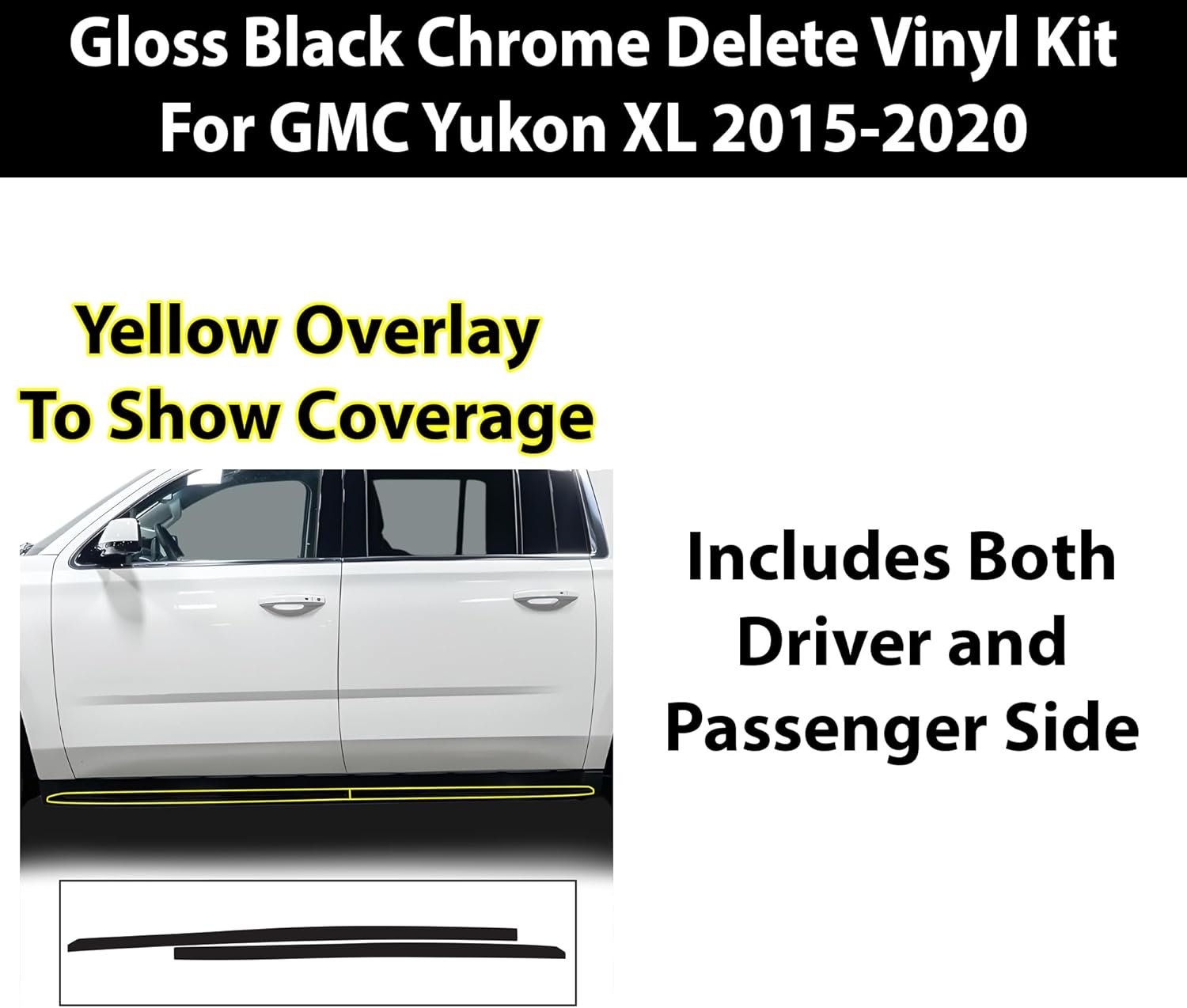 BOGAR TECH DESIGNS for GMC Yukon XL 2015-2020 Lower Side Chrome Delete – Precut Vinyl Trim Overlay, Gloss Black Blackout Look