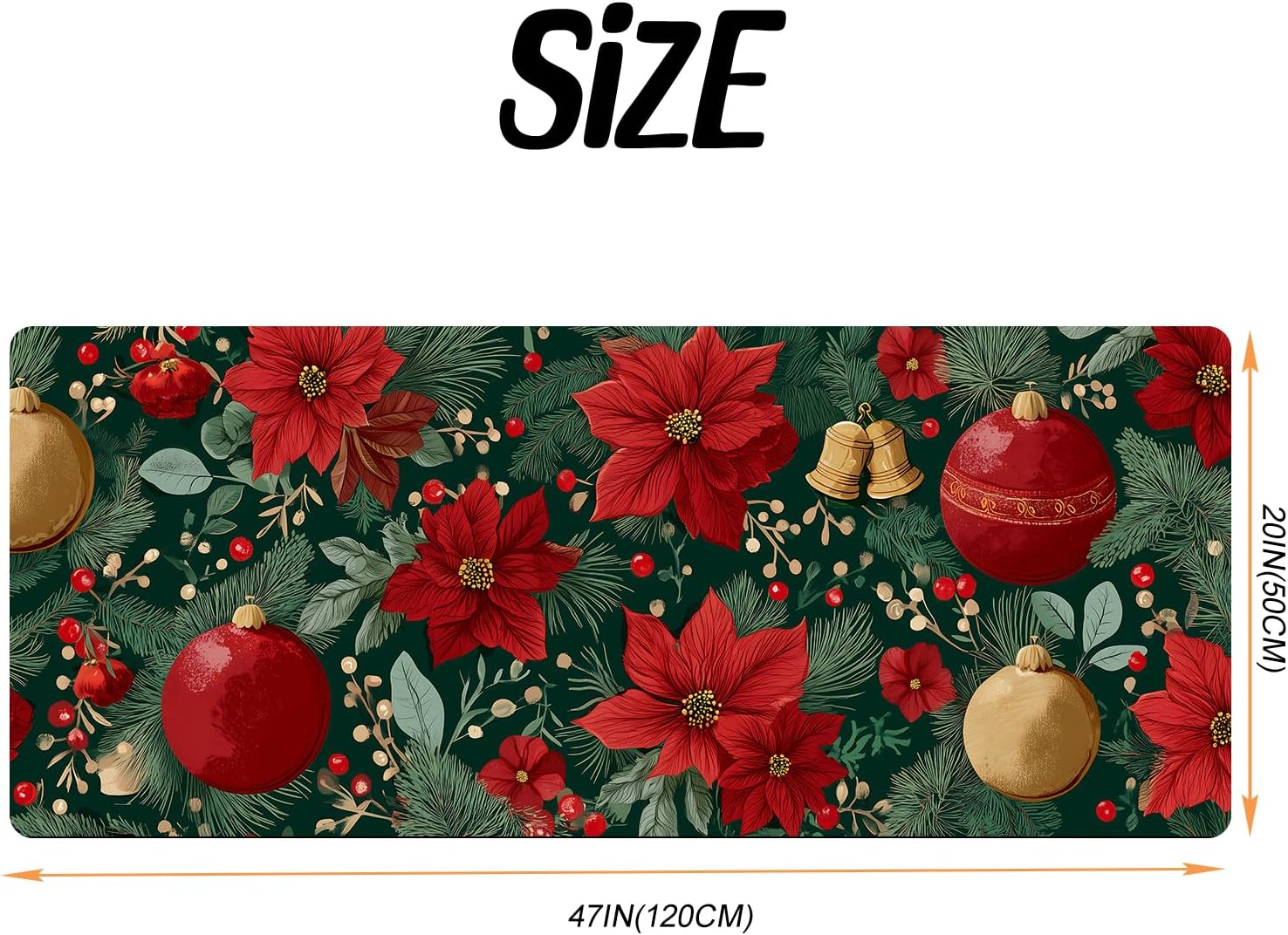 ANNA QUEEN Poinsettia Christmas Rug 20x47 Inch – Non-Slip Holiday Runner Mat for Laundry Room, Kitchen, Christmas Decor