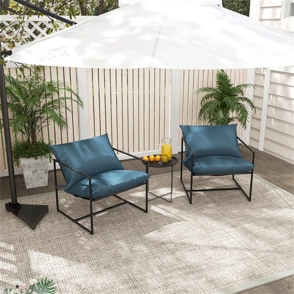 Navy Blue Outdoor Patio Chairs with Sling Seat and Cushions, Lawn Conversation Chairs for Garden, Poolside, Backyard, Outdoor Chair Patio Furniture Outdoor Seating Garden Conversation Chair