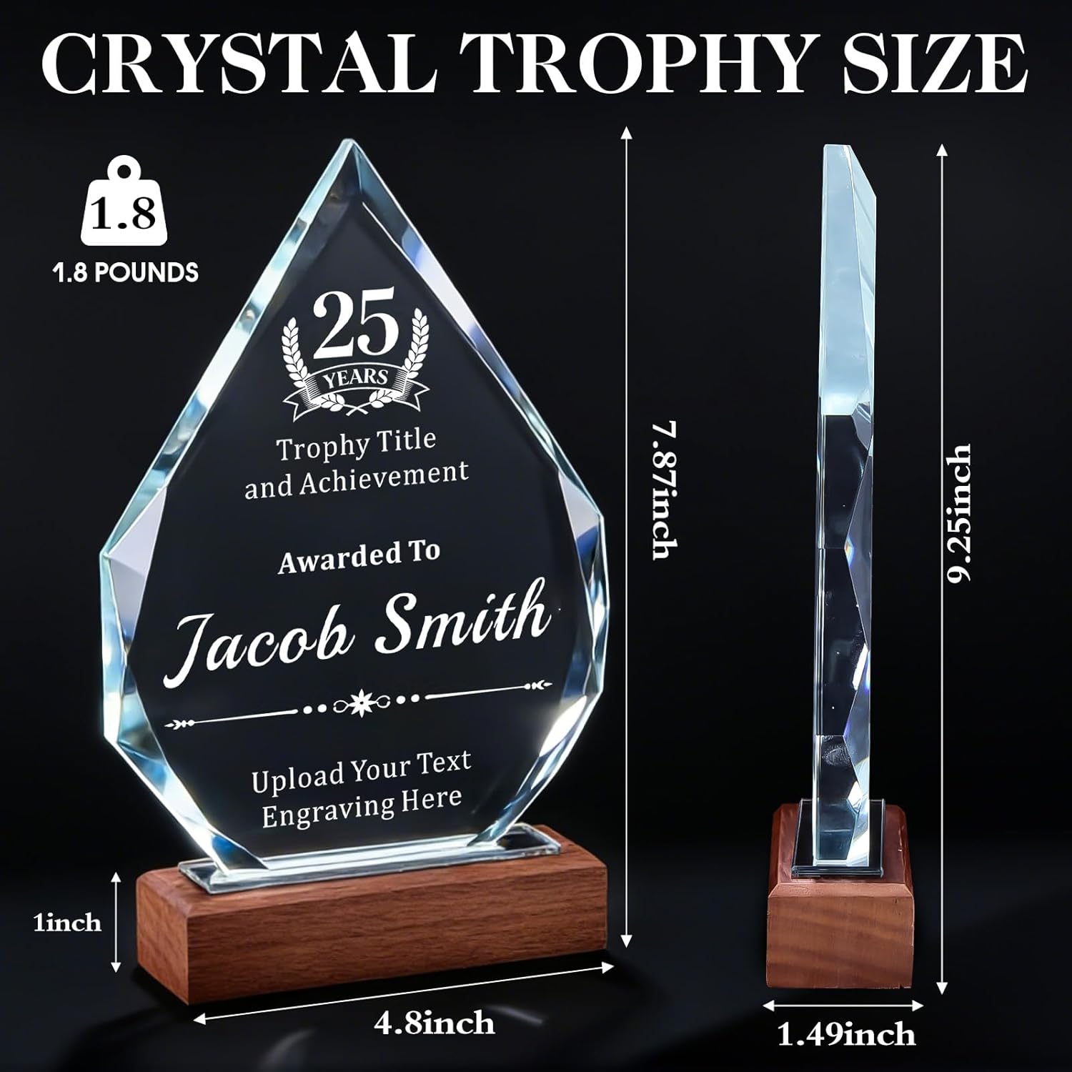 SHIP NEXT DAY,Crystal Trophy Awards Customizable - Personalized Award Trophy 3D Laser Engraved K9 Crystal with Logo & Text for Boss,Employee Appreciation Gifts,Employee of The Year,Graduation Trophies