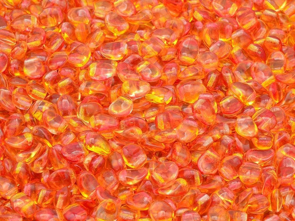 300pcs Flower Beads, Opaque Red Vega Iris (93200-15781), Glass, Czech Republic (0.31 inches)