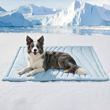 BECEMURU Large Dog Cooling Mat, Q-MAX>0.46 Thickened Breathable Cold Pad for Summer Active Dog, 48"x28" Indoor Outdoor Kennel Crate Pet Bed, Rapid Cooling Washable Durable Non-Gel Blue