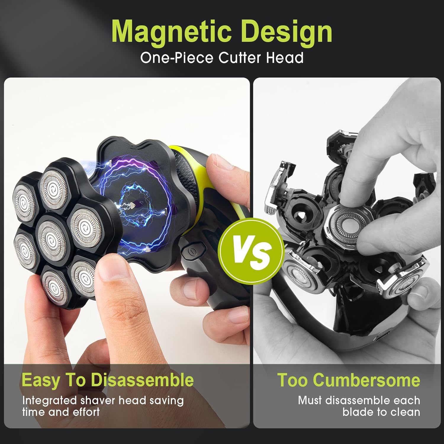 Magnetic 7D Head Shavers for Bald Men, Telfun Waterproof Hypoallergenic Electric Head & Body Shaver, Wet/Dry Shaving, Type-C Fast Charging, LED Display, Rechargeable Razor for Men & Women, Ideal Gift - Image 7