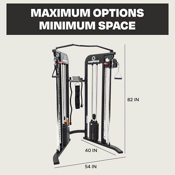 Inspire Fitness FTX Functional Trainer and Fitness Essentials Kit - Compact at Home Workout Machine with Accessories - Space Saving Design - Home Gym Cable Machine