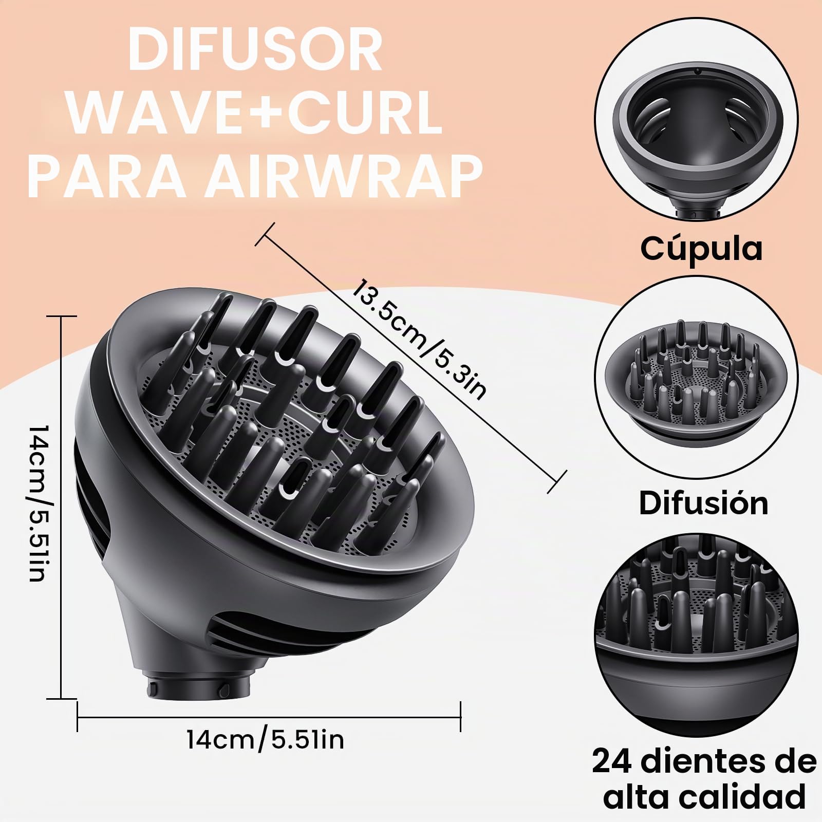 Difusor Airwrap, para Pelo Rizado, Accesorio con Modo de Doble Cúpula y Difusor, Compatible con HS08 HS05 HS01 HS03