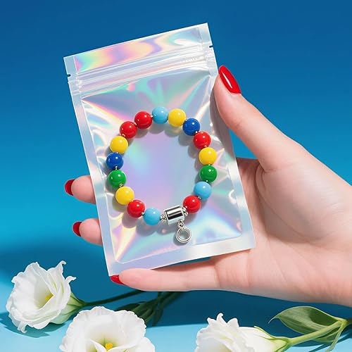 Miniatura 6 de Bolsas holográficas, bolsas resellables a prueba de olores de 3 x 4 pulgadas para alimentos, pequeñas empresas y fiestas (100 unidades)