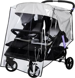 bemece Universal Regenschutz für Zwillingwagen, Regenschutz Geschwisterwagen für Zwillinge Kinderwagen Buggy, Regenfest Staubdicht Winddicht für Outdoor-Baby Schutz - L