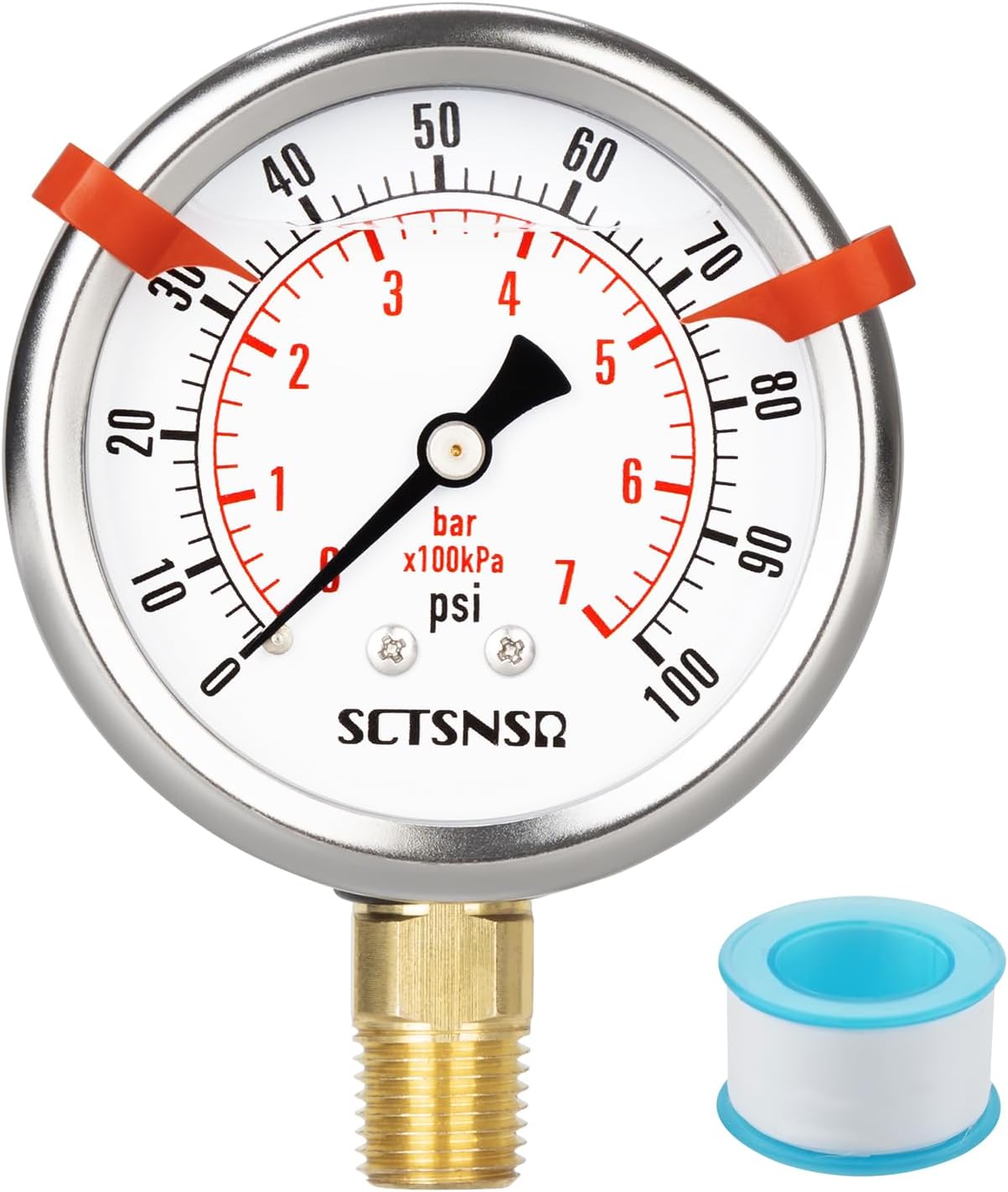 0 to 100 Psi Pressure Gauge, Glycerin Liquid Filled, 2.5 inch Dial, 1/4" NPT Lower Mount, Stainless Steel Case, for Water Pump, Pneumatic Air, Well Tank, RV Hose, Gas, Low Pressure Test