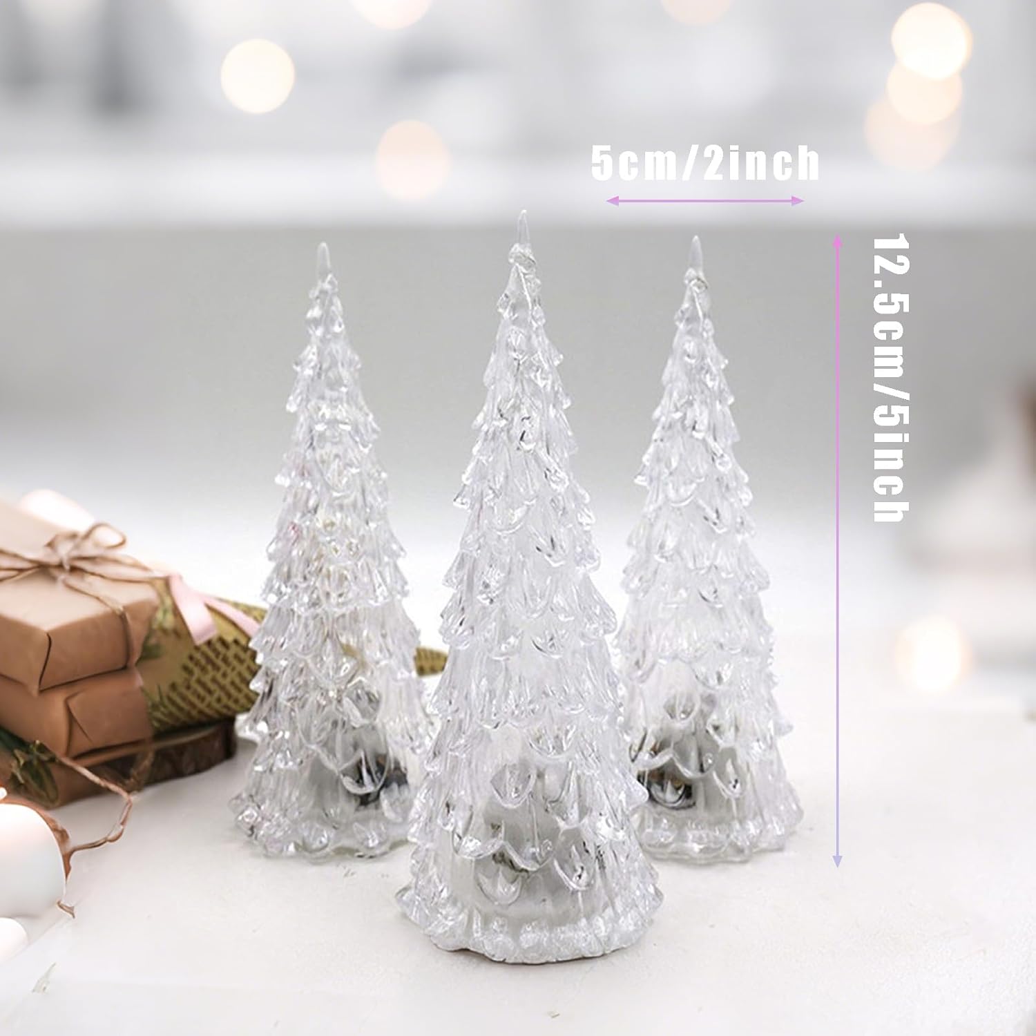 3 Pack Acrylic Christmas Tree Lamp, Enchanted Light Up 7 Colors Changing Lights, 5 x 2 Inch Mini Christmas Tree with Lights for Room Table Decor