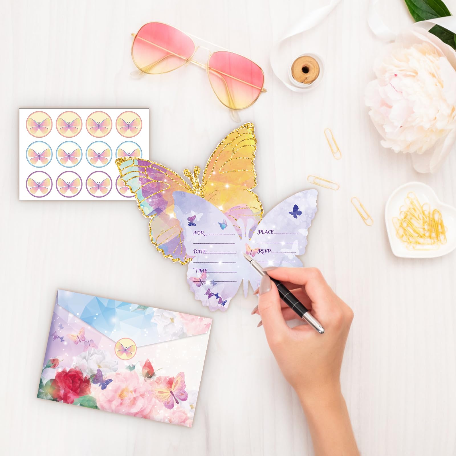 Aquarell Schmetterling Einladungskarten – 20 Stück Mit Umschlägen, Doppelseitig, Für Geburtstag & Babyparty