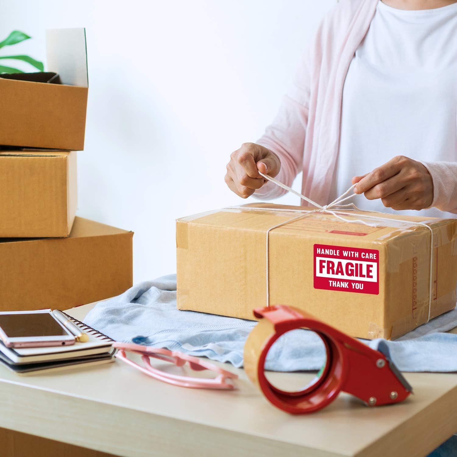 3” X 2” Fragile Handle with Care Warning Stickers, Fragile Tape for Packing and Shipping, Permanent Adhesive Labels 500 Per Roll (4 Pack)