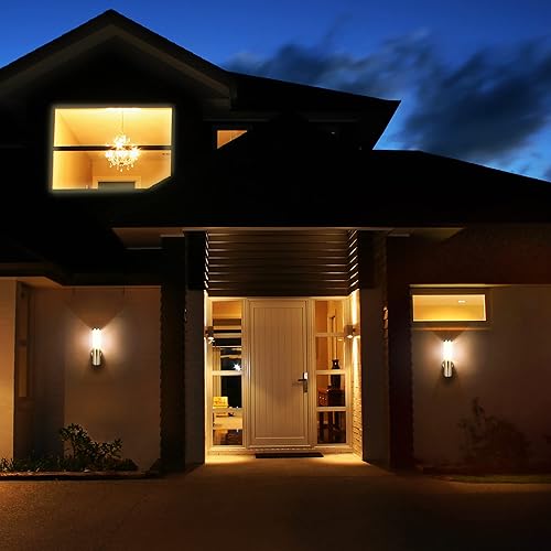 Miniatura 2 de Ultralux Lámpara de pared LED clásica para exteriores 500 lúmenes aplique exterior de 9 W para casa porche y patio cilindro de cristal de níquel