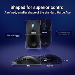 ASUS ROG Harpe Ace Mini Wireless Esports Gaming Mouse  Small Compact Design, Right-Handed, 49g Lightweight, Tri-Mode Connectivity, 36K DPI, up to 105Hr Battery, Pro-Approved, PC/Mac Support - Black
