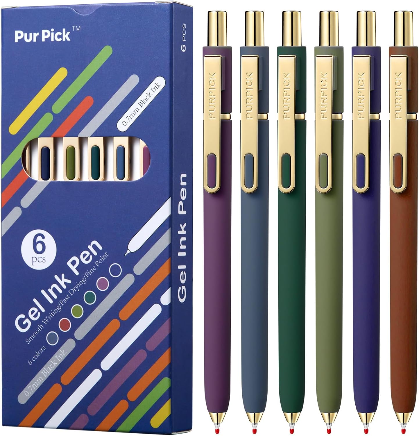 Gel Pens Black Ink Pens for Office 6 Pack,0.7mm Point Pen Smooth Writing Quick Dry Retractable Writing Pens,Aesthetic Gel Pens for Journaling,Note-Taking,Office & School Supplies,Gold Vintage