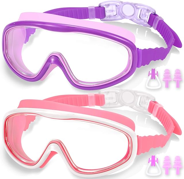EasYoung 2-Pack Kids Swim Goggles, Swimming Goggles for Children and Early Teens from 3 to 15 Years Old, Wide Vision, Anti-Fog, Waterproof, UV Protection