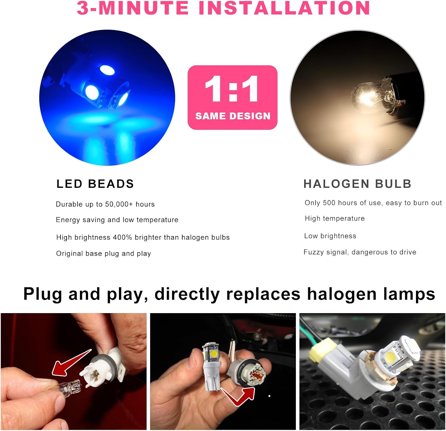 2 PCS 194 LED Light Bulb, 12V T10 Super Bright Wedge LED License Plate Light Bulb Replacement, 168 2825 5SMD 5050 Chips Bulbs for Car Dome Map Door Courtesy Lights (Blue) image 3