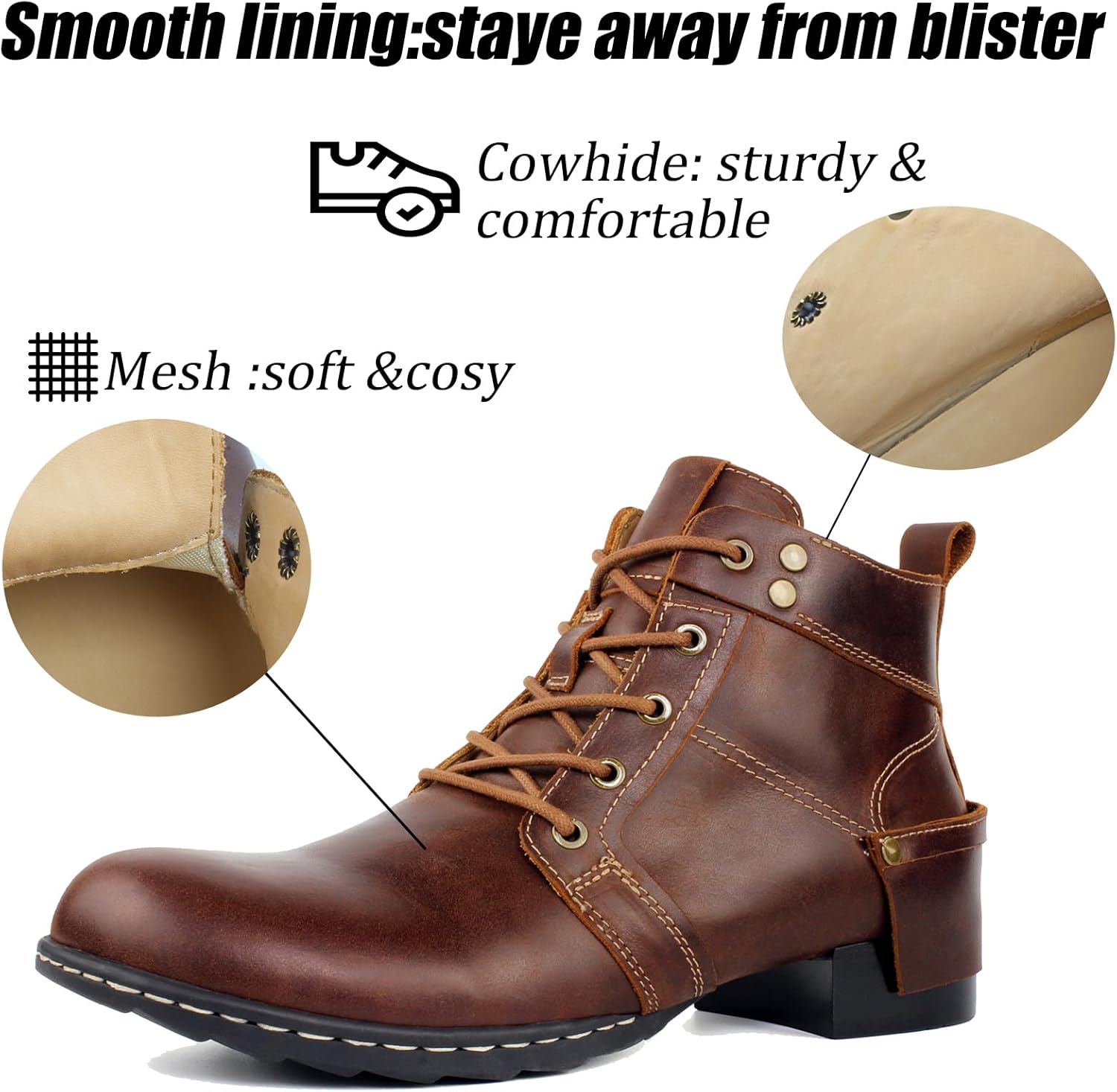 Motorcycle Boots Men CasuaL Riding Leather Motorcycle Combat Boot/Shoes Fashion Lace-up Chukka Boot Ankle Caramel Brown HF002-1 - Image 7