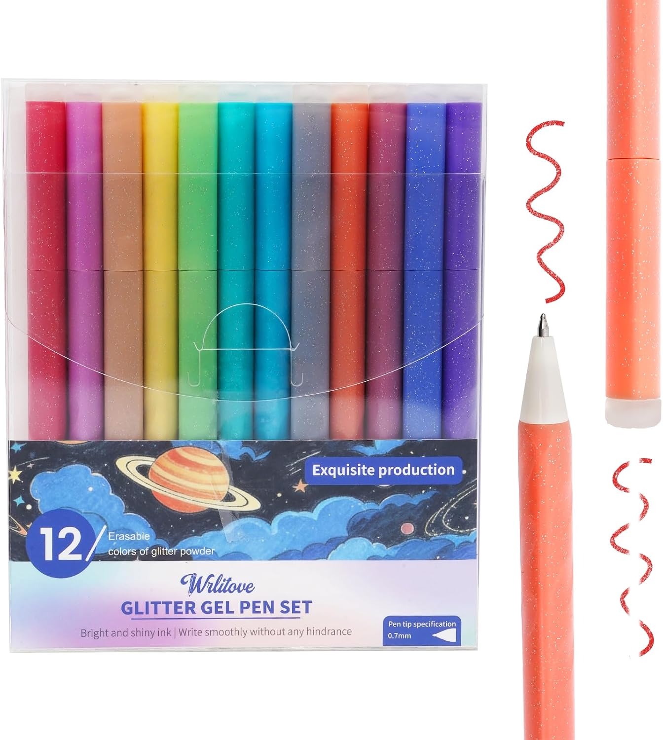 12 Colors Erasable Glitter Gel Pen 0.7mm Smooth Rollerball Pen Tip | Erasable Glitter Pen Remove Without Leaving a Trace,Vibrant Glitter Gel Pen for Adult Coloring, Journaling & Art Crafts