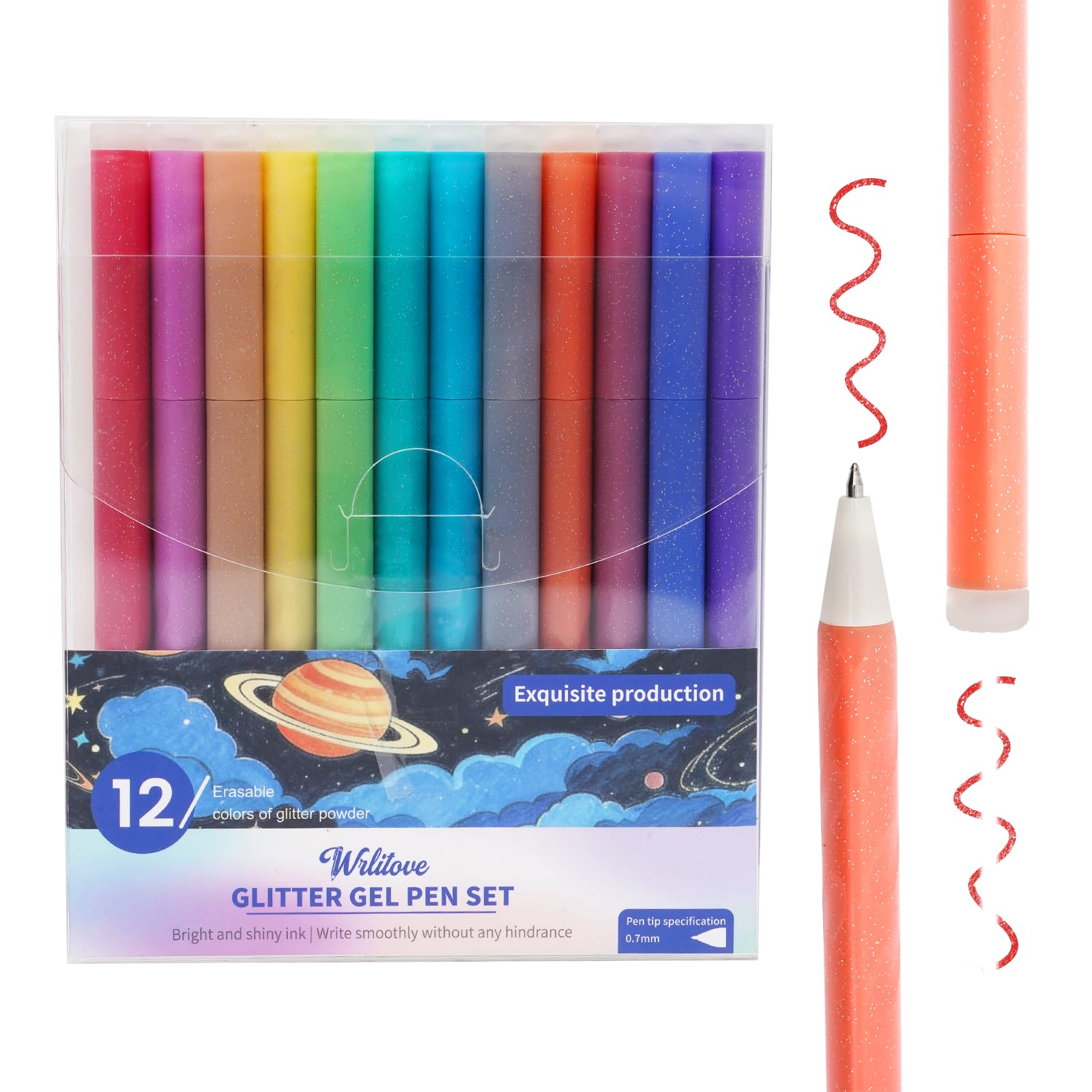 Wrritove 12 Colors Erasable Glitter Pen 0.7mm Fine Tip Twist-action Design