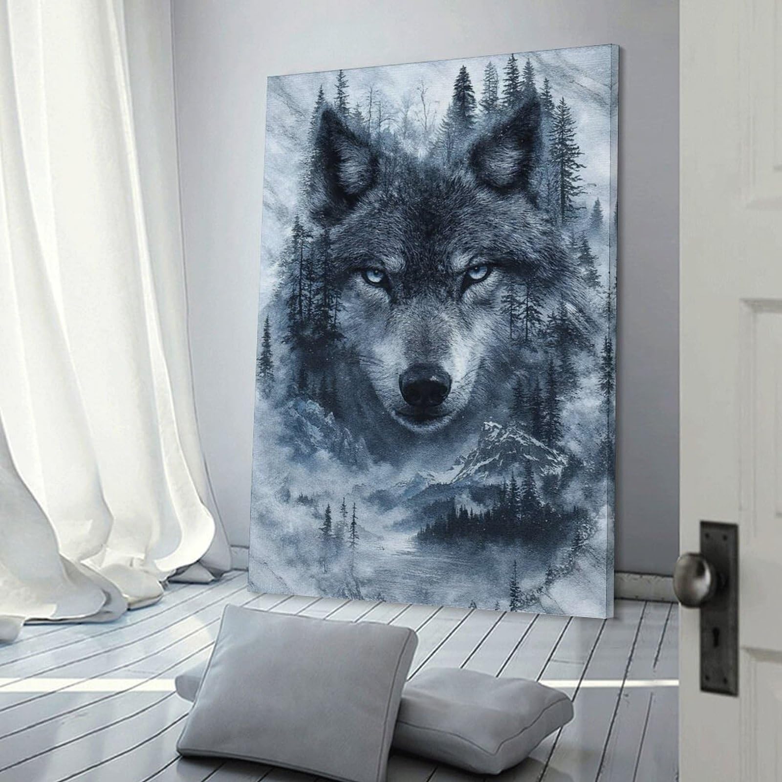 Junmoney Decorative Wall Artwork Wolf And Winter Forest, 20x30inch(50x75cm), for Living Room, Bedroom Or Apartment Walls, Decorative Artwork for Empty Walls