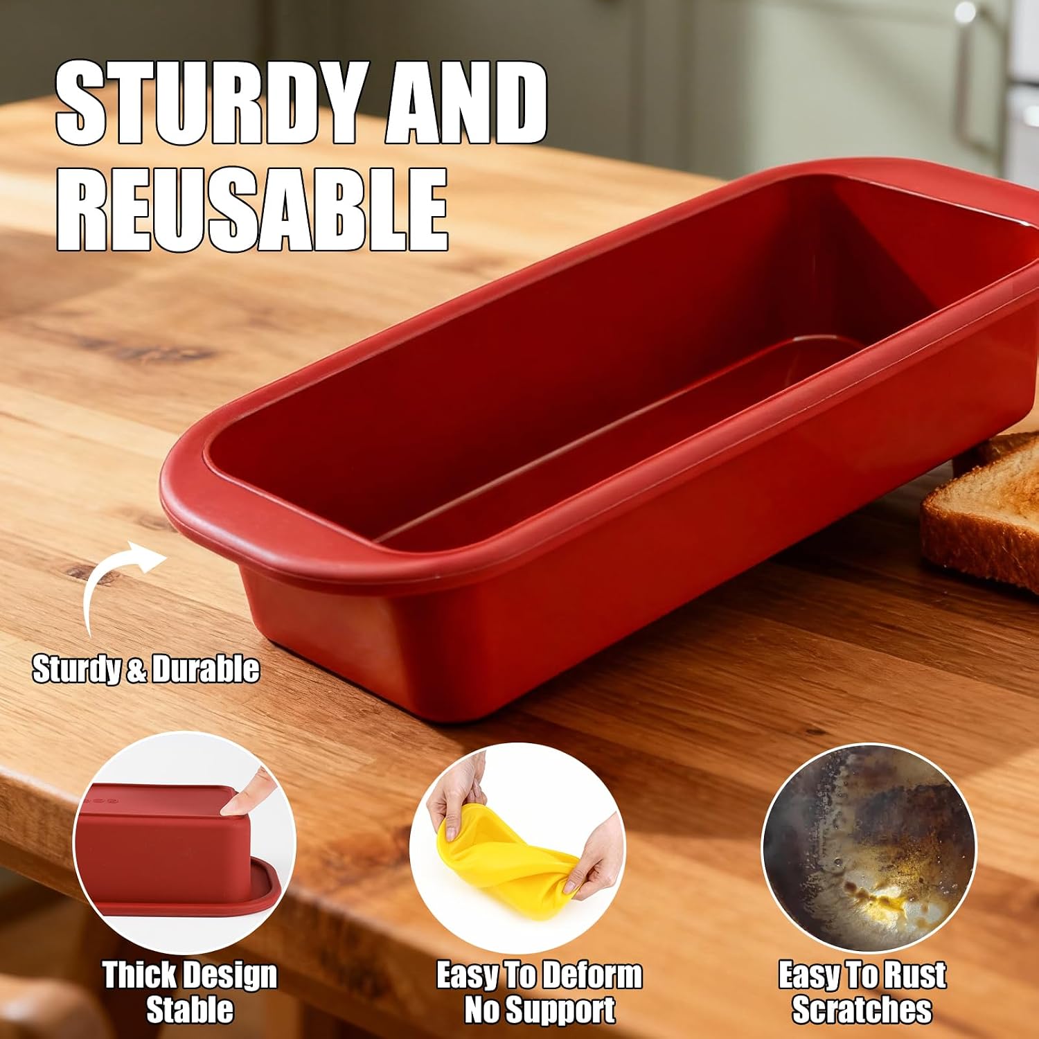 2 Pack Silicone Bread Loaf Pan,10.43 * 4.72 Inch Bread Pan for Homemade Bread,Nonstick Silicone Loaf Pan for Baking with Metal Frame, Loaf Mold for Baking Oven，Dishwasher Safe