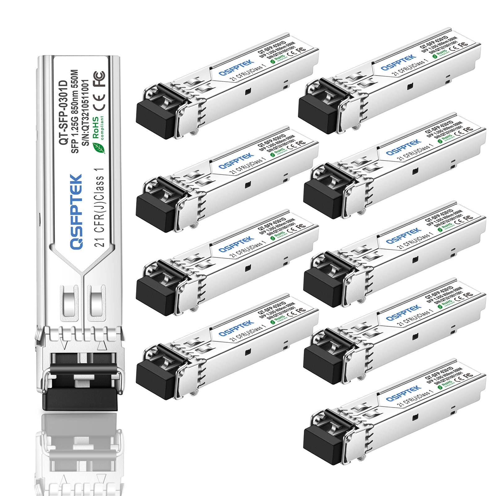 10er-Pack 1000Base-SX Transceiver Gigabit Multimode SFP zu LC Modul, MMF 850nm, 550m, DOM, Mini-GBIC für Cisco GLC-SX-MMD, Meraki MA-SFP-1GB-SX, Mikrotik, Supermicro, Ubiquiti, Netgear