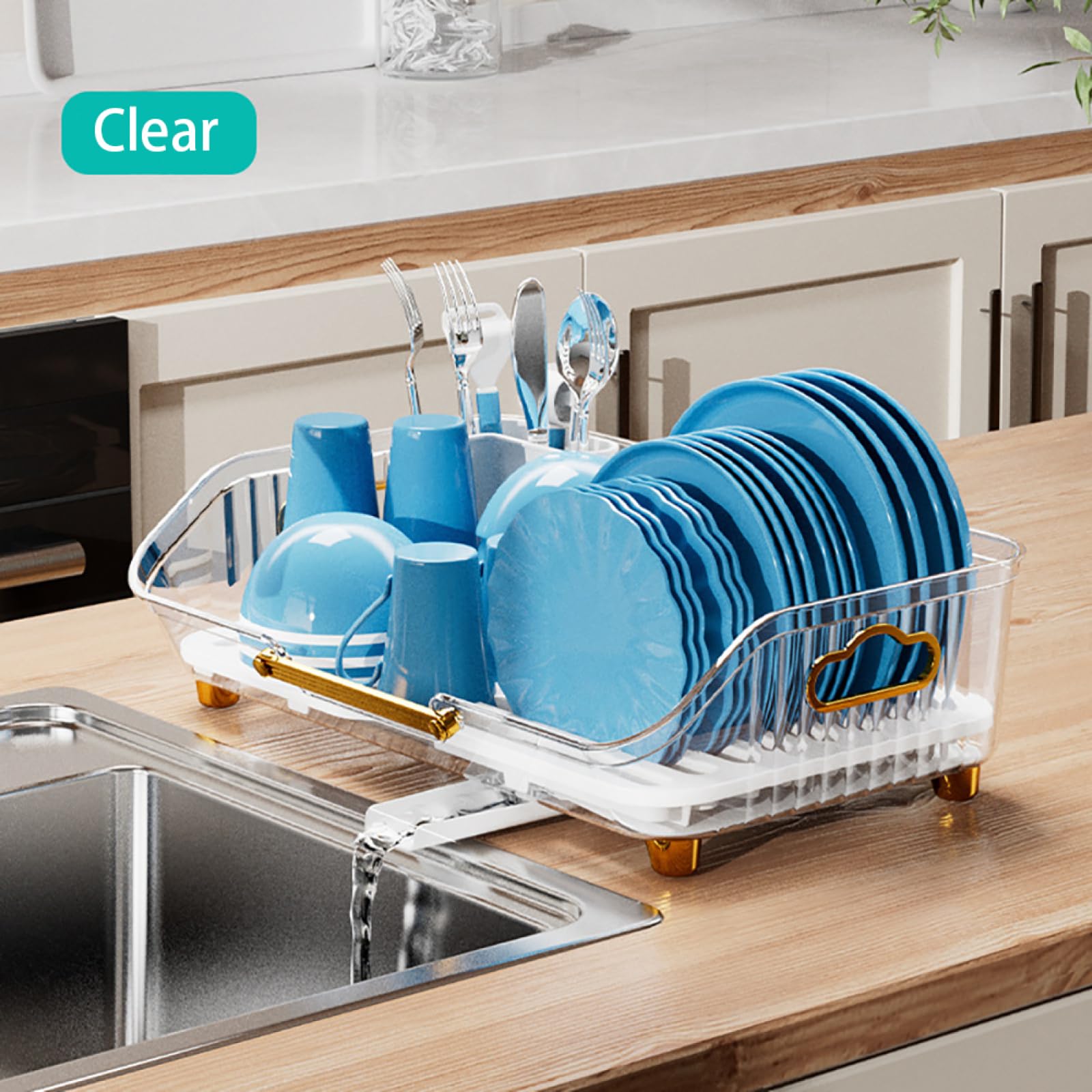 Égouttoir À Vaisselle Et Égouttoir|Étagère De Rangement Pour Assiettes|Plateau Séchage Pour Tasses À Vaisselle De CuisineÉgouttoir À Vaisselle Pour Couverts|42,5x26,5x13cm(16,7x10,4x5,1 Pouces),Clair