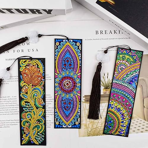 Miniatura 7 de Juego de 3 marcapáginas de arte de diamantes 5D para manualidades, manualidades, marcadores Dotz con borla para principiantes, niños, adultos,