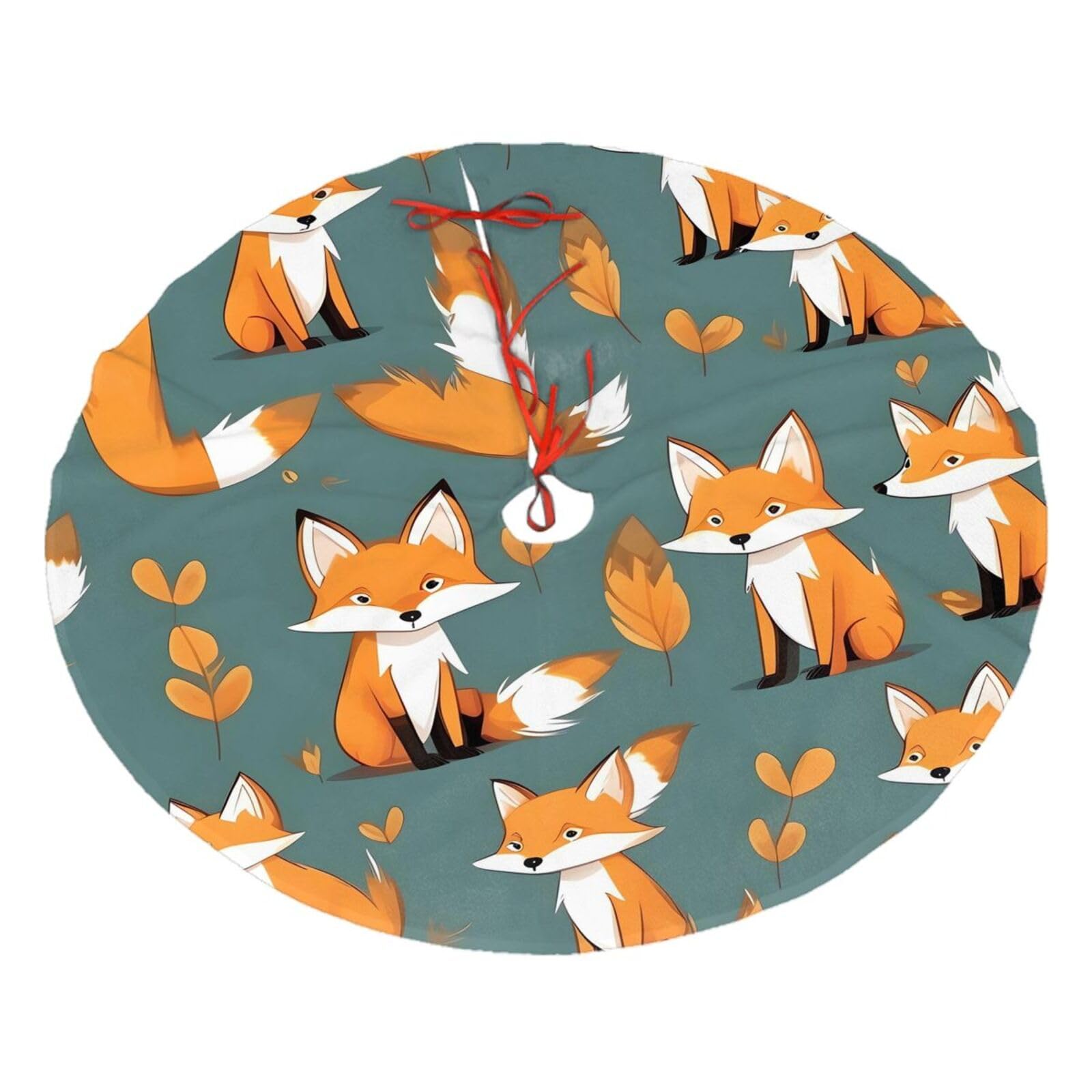 Yellow Fox Printed Christmas Tree Skirt Christmas Plush Tree Skirt 36 inches (about91 cm) ChristmasIndoor and Outdoor
