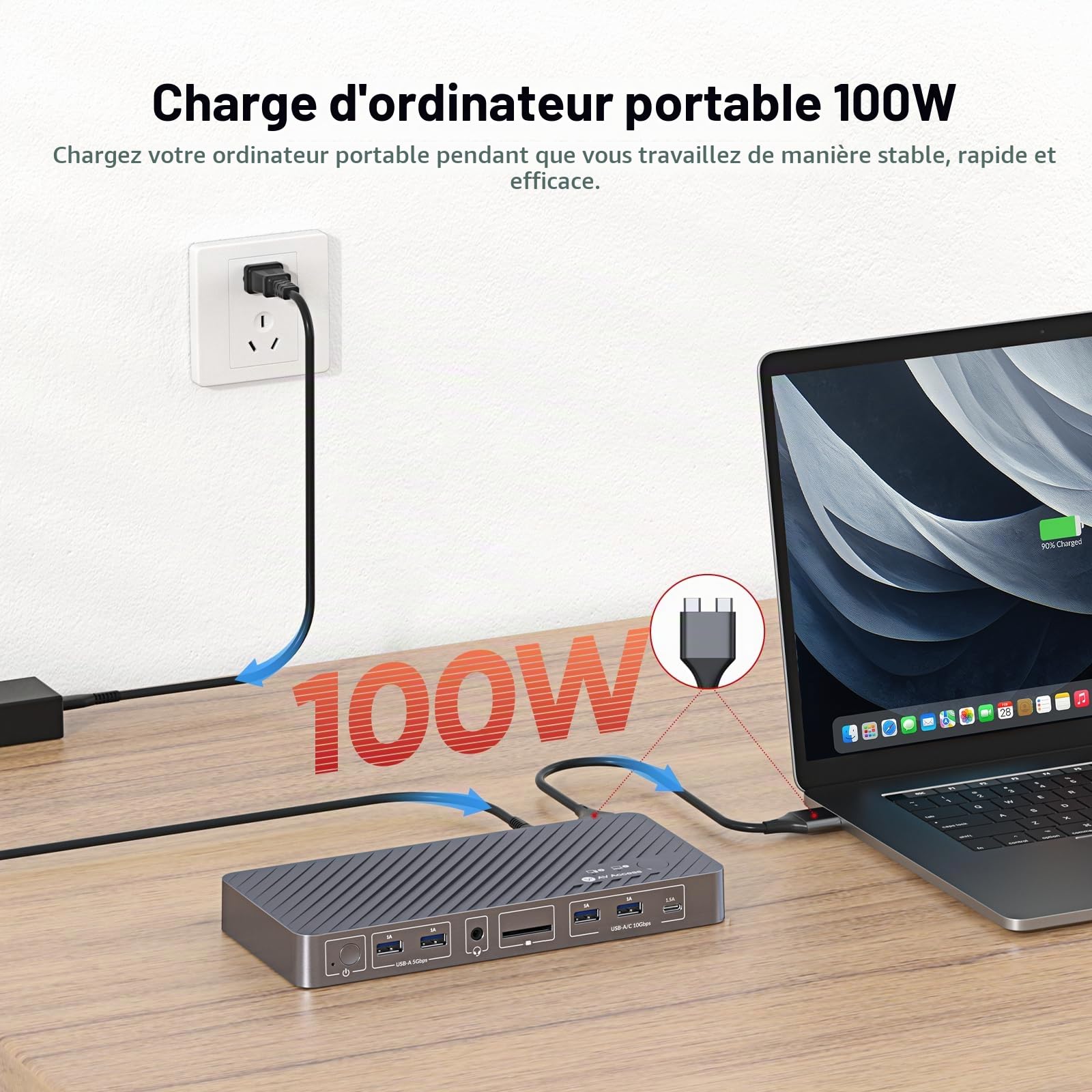 AV Access Station d'accueil commutateur KVM pour MacBook, KVM Switch USB C 2 moniteurs 2 PCs, Double Affichage HDMI 4K, Commutation 1 Portable + 1 Bureau, Ethernet, Charge Rapide 100W, émulation EDID