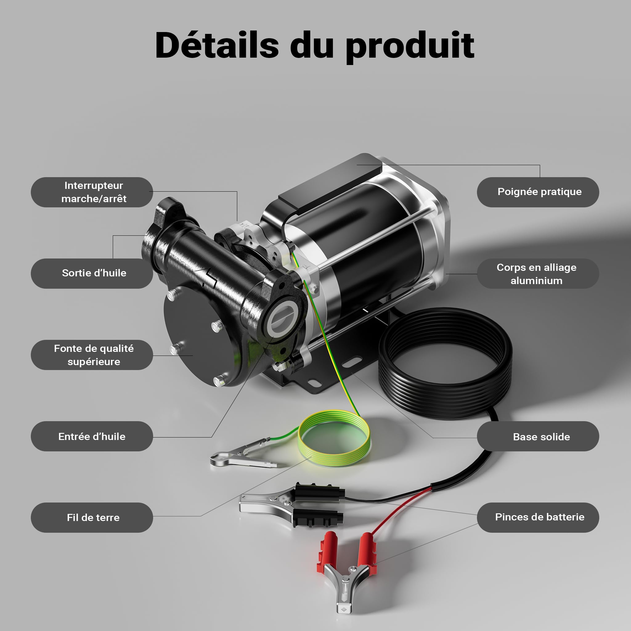 Wiltec Pompe de transfert essence et diesel – pompe 180 W – débit 57 l/min – refoulement max. 12 m, aspiration max. 2 m – Transvasement vide fût