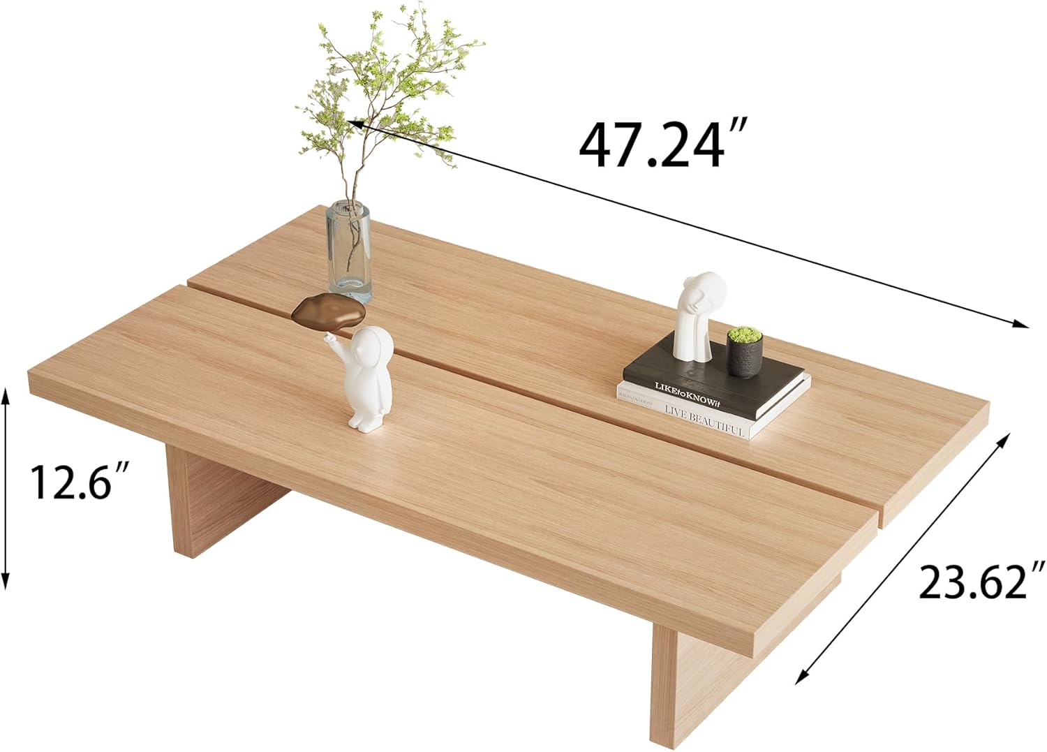 47.24" Modern Rectangle Coffee Table for Living Room, Light Wood Living Room Table, Natural Wooden Center Table, Japanese Tea Table for Home Office Apartment