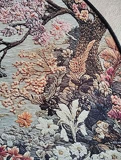 芸術的*玄関マット半 刺繍風 マット 絵画 芸術 滑り止め 丸洗い 花柄 和モダン 和風 植物 木 ラグ