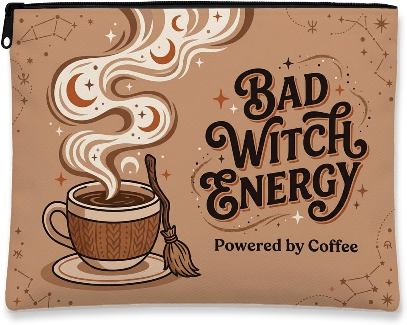 Funny Coffee Witch Quote Cup Fanciful Makeup Bag 7x9 Inch